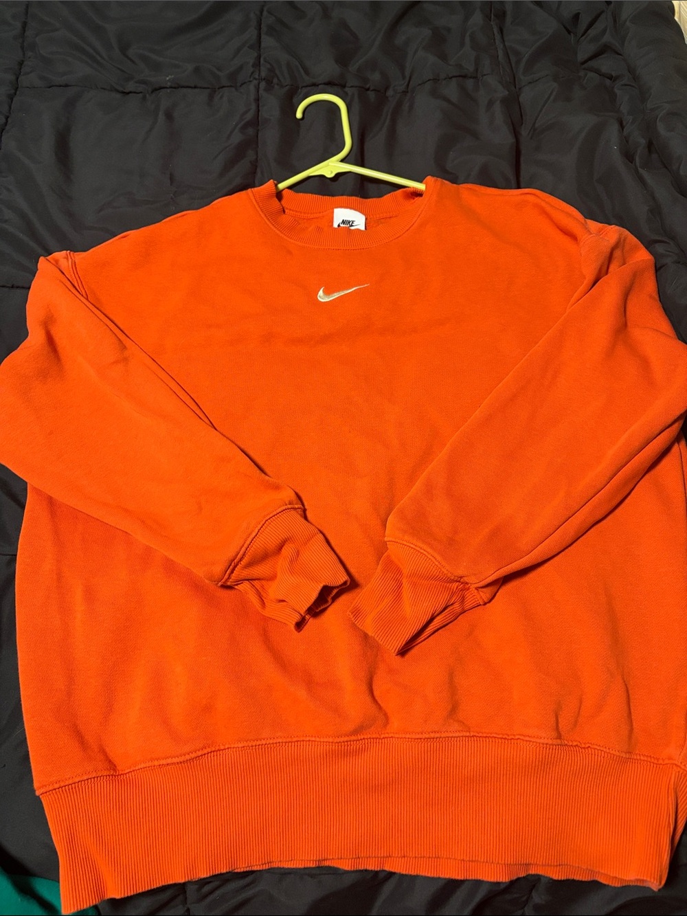 Nike Bright Orange Crewneck Sweatshirt with White Swoosh